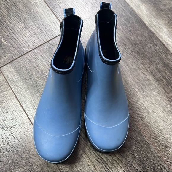 Rare Sorel Flood Plain Chukka Rubber Rain Boots Size 5 Blue and Black Waterproof - Picture 4 of 8
